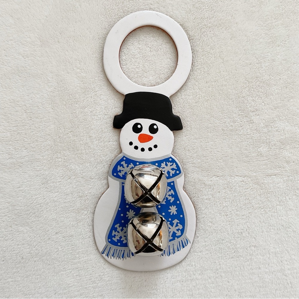 Vintage Belsnickel Leather Snowman Door Hanger Jingle Bells | Holiday Decor USA